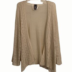 Vince Camuto 0/ST Ivory 3/4 Sleeve Open Front Cardigan Pointelle Front Sleeves